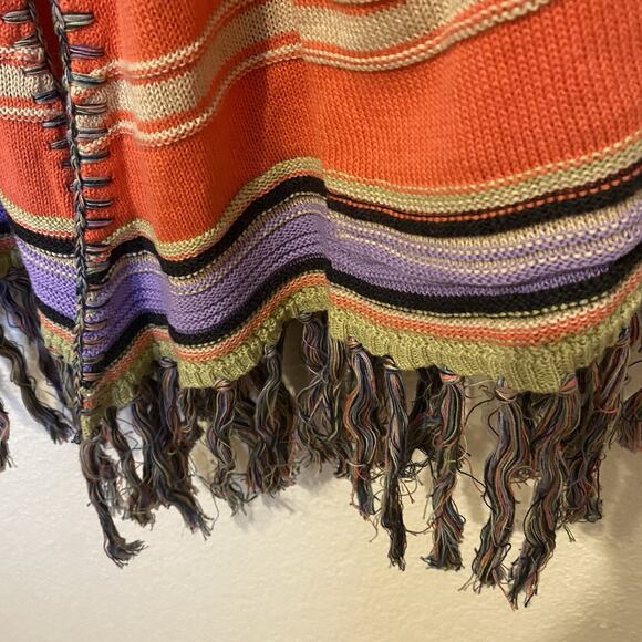 Anthropologie Moth Calexico Multicolor Striped Hooded Boho Fringe Poncho XS/S - Picture 3 of 11